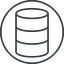 Thin, line, circle, mysql, sql, database, db, storage, barrel, database-thin icon