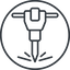 Thin, line, circle, tool, construction, noise, jackhammer, demolition, concrete, pneumatic, mining, drill, mining-dril, jackhammer-alt-thin icon