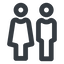 Line, wide, horizontal, mirror, man, woman, male, female, couple, toilets, bathroom, lady, gentlemam, parent, parents, couple-wide icon